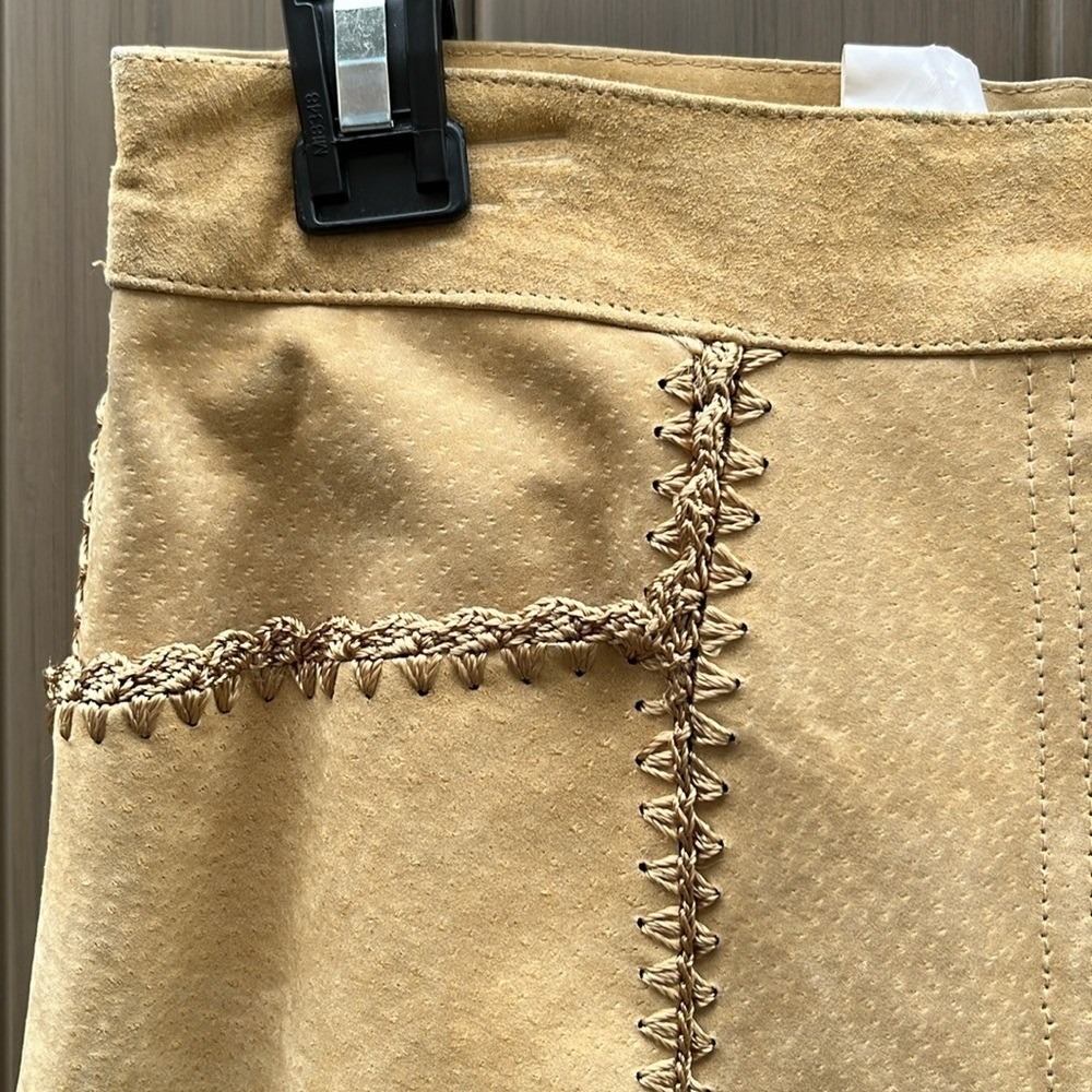 S.M.H. Vintage Dead Stock Tan Suede Crochet Patchwork Pants Boho Coachella sz 10 - Picture 4 of 12